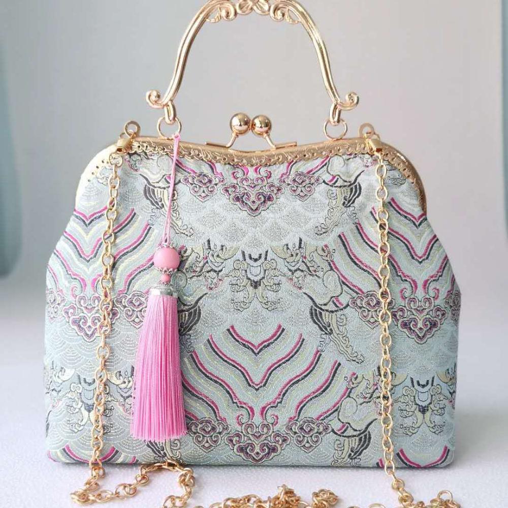Bolsa feminina pura feita à mão para casamento, chique, bolsa escudo, cadeia, designer vintage, bolsa crossbody de ombro: women bag 6