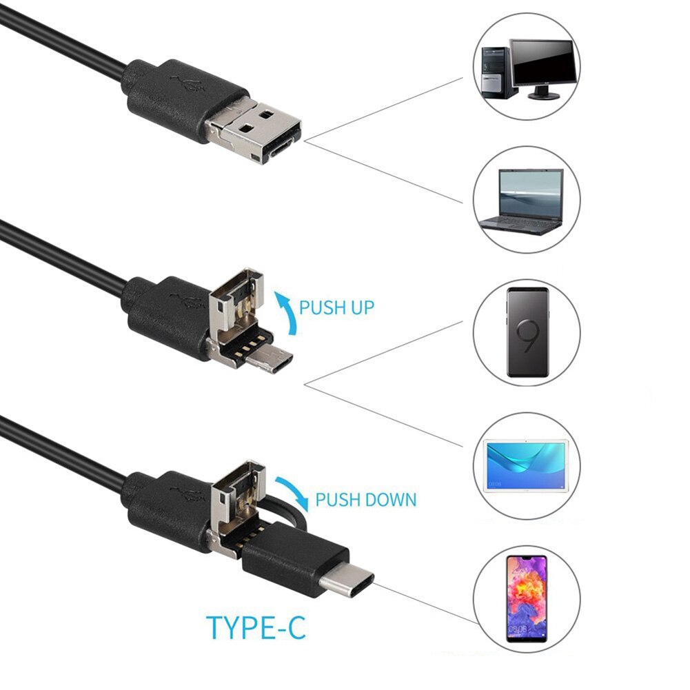 3 in 1 Typ-C Mikro USB HD Endoskop Inspektion Wasserdicht mit LED Beleuchtung Licht Gewicht Und Einfach Zu verwenden Für Android Laptop