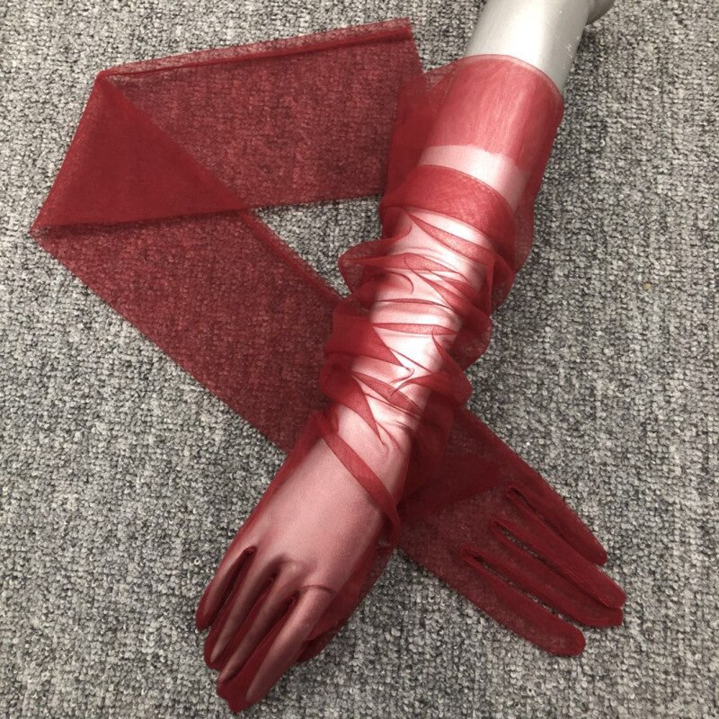 Gants de mariage en Tulle pour femmes, longs, de soirée, de danse: Burgundy