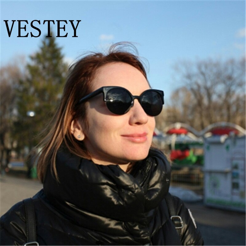 VESTEY Brand Cat Eye Sunglasses Women Classic half Frame Eyewear Black Lens Sun Glasses UV400 Gafas De