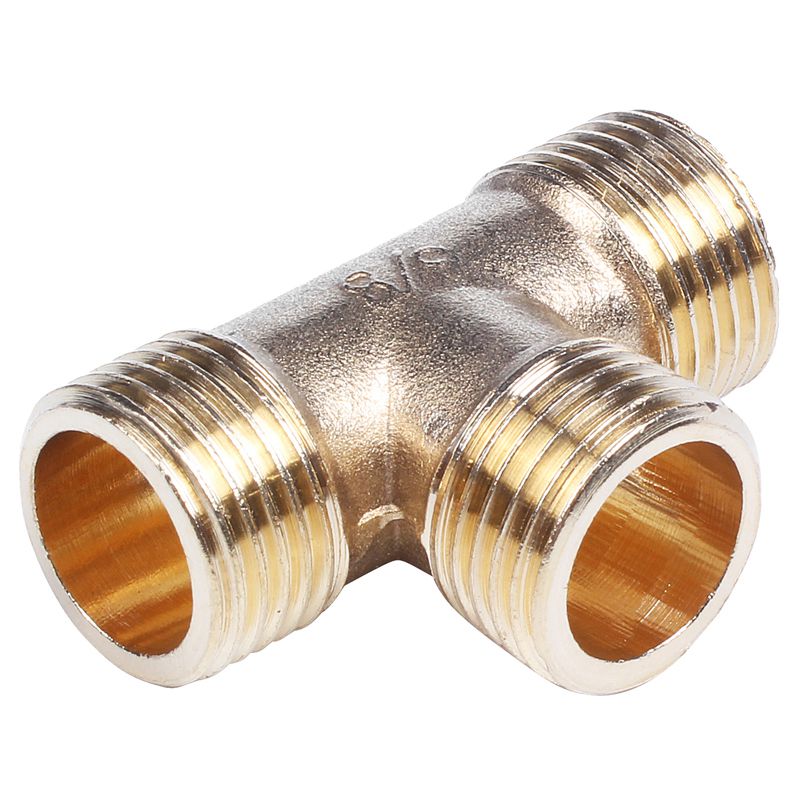 Brass T Shape Water Fuel Pipe Equal Male Tee Adapter Connector 1/2" Thread