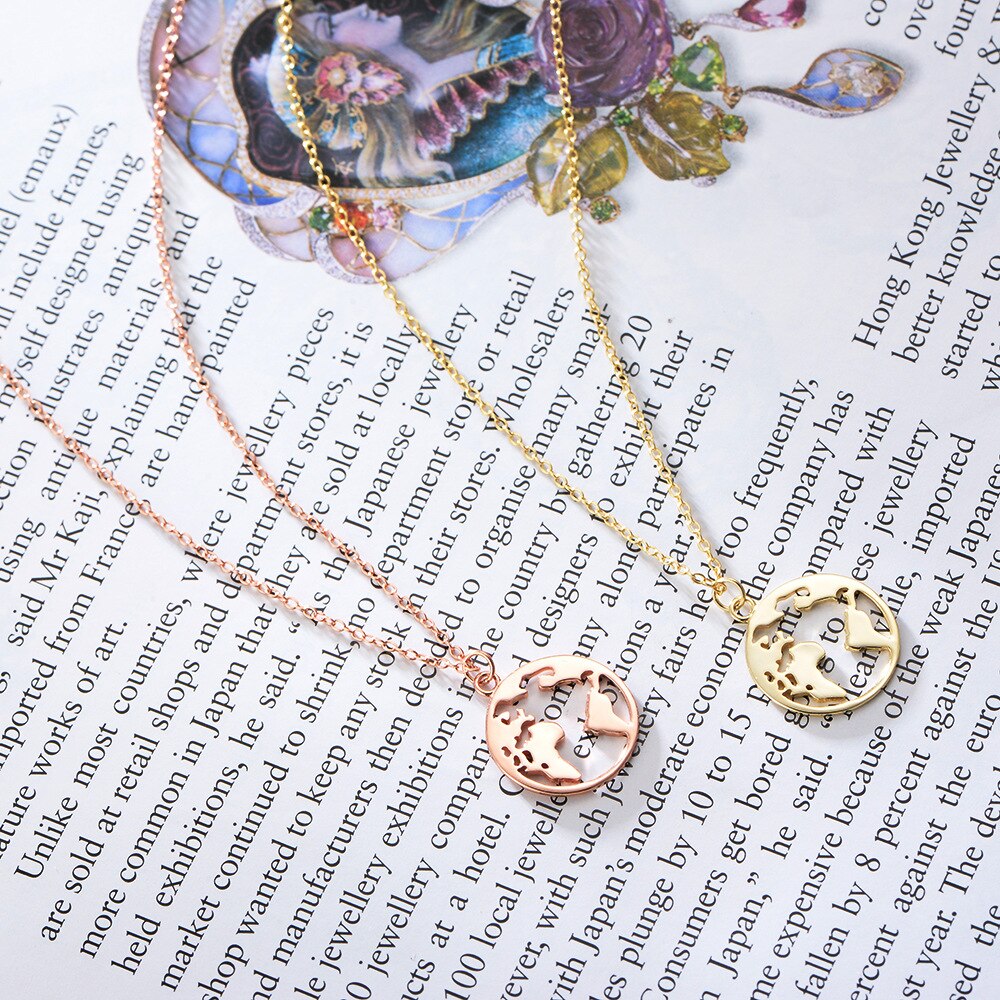 Natuur Geïnspireerd Real Rose Gold Globe Aarde Wereldkaart Ketting 925 Sterling Zilveren Reizen Sieraden Globetrotter Wanderlust