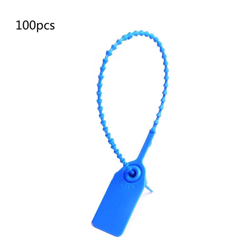 100 stk. engangs plast pull-tite sikkerhedstætninger skiltning nummererede selvlåse: Blå