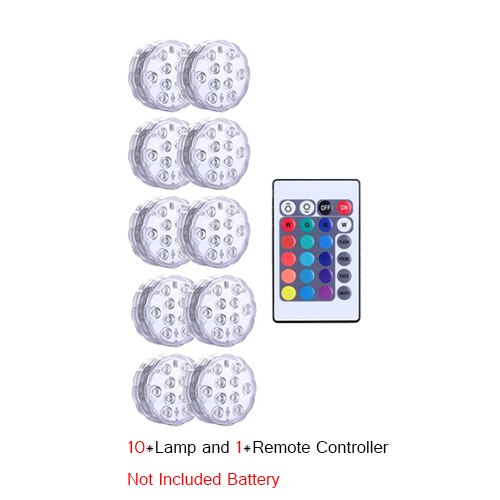 Tauch LED-leuchten Unterwasser Licht Wasserdicht Batterie Betrieben Fernbedienung kabellos10LED RGB Badewanne Schwimmbad Vase Lampe: 10 Lampe 1Regler