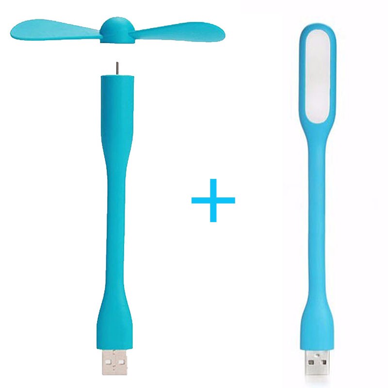 Draagbare Mini Flexibele Usb Ventilator En Usb Led Lamp Usb Gadgets Hand Fan Nachtlampje Voor Power Bank Pc voor Laptop: Blauw