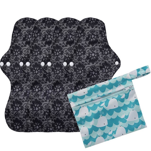 4 Stuks Extra Grote Herbruikbare Biologische Bamboe Maandverband Heavy Flow Maandverband Wasbare Mama Maandverband Pad Met 1 natte Zak: 60