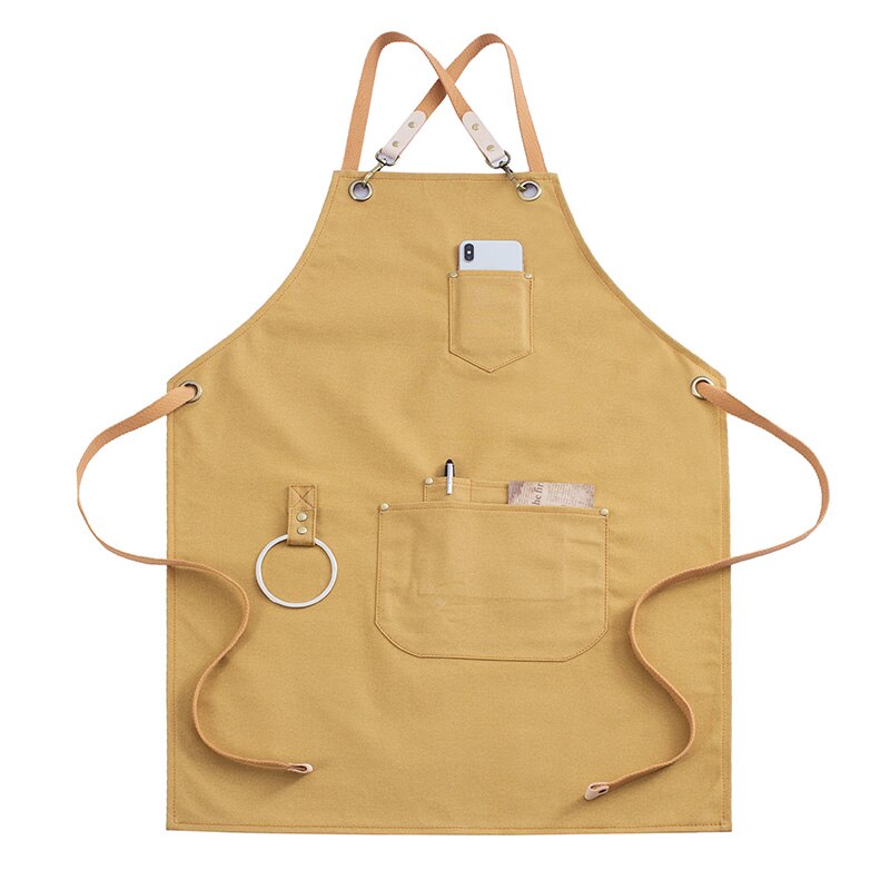 Baristas aprons Japanese milk tea shop manicure barber overalls black cowboy men: Blue