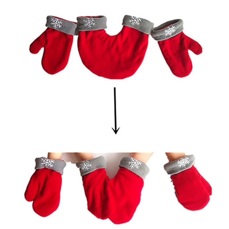 Pudcoco 3 stk par handsker elskere polar fleece vante sammenføjet forældre-barn vinter varmt håndtag dobbelt handsker jul