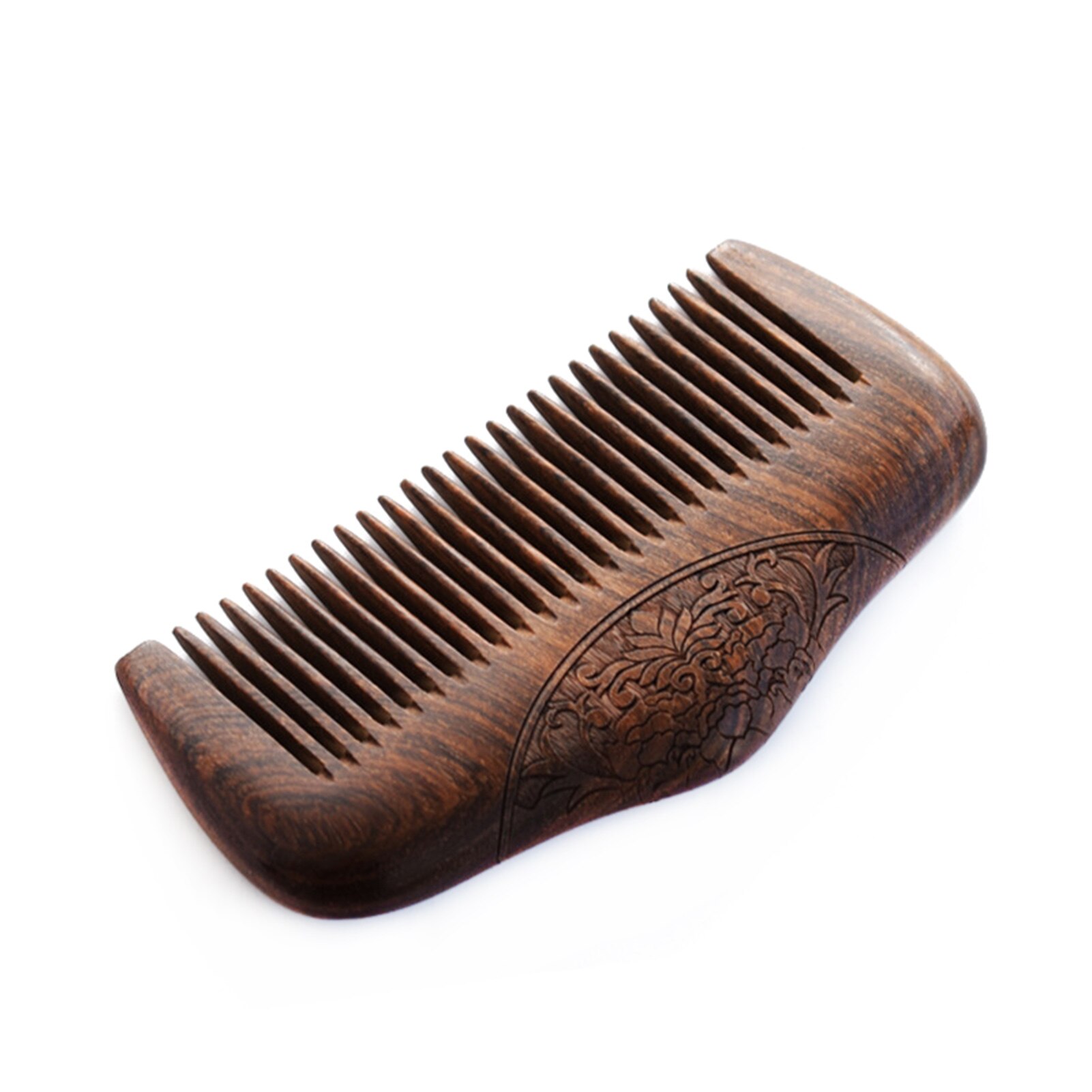 Golden Sandalwood Comb Double-Sided Carved Natural Sandalwood Fine Comb Anti-Static Care Massage 10x5.8x1.3cm NS: Default Title