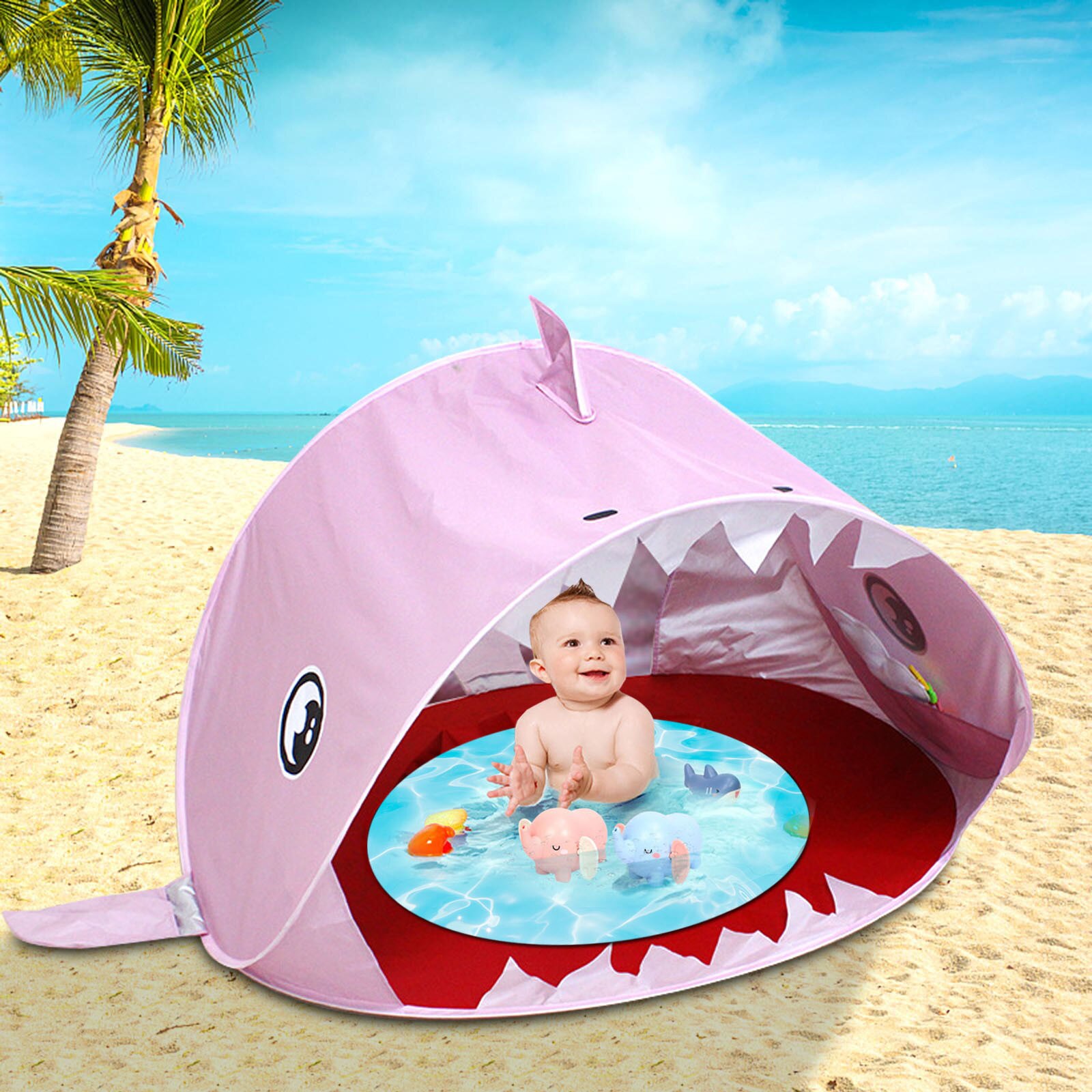 Kinder Outdoor Spielzeug Strand Zelt Cartoon Sharks Strand Zelt Wasserdichte Kinder Tragbare Bauen Im Freien Sonnencreme Schwimmen Pool