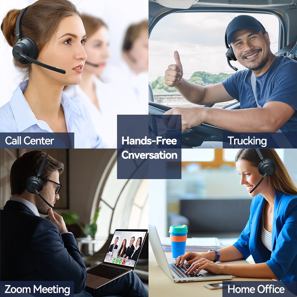 AUSDOM-auriculares inalámbricos V5.1 UC para teléfono, 50 horas de autonomía, CVC8.0 AI, reducción de ruido, micrófono de oficina, para conductor y centro de llamadas