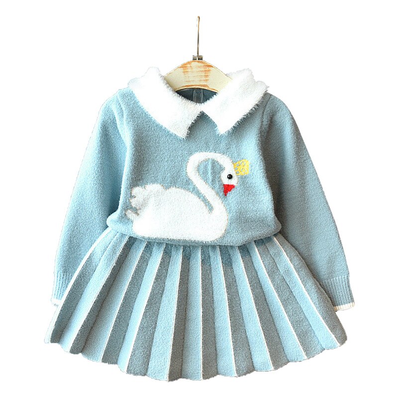 Baby meisje kleding kristal fluwelen cartoon zwaan trui trui tweedelige dikke warme trui rok baby buitenlandse trui set