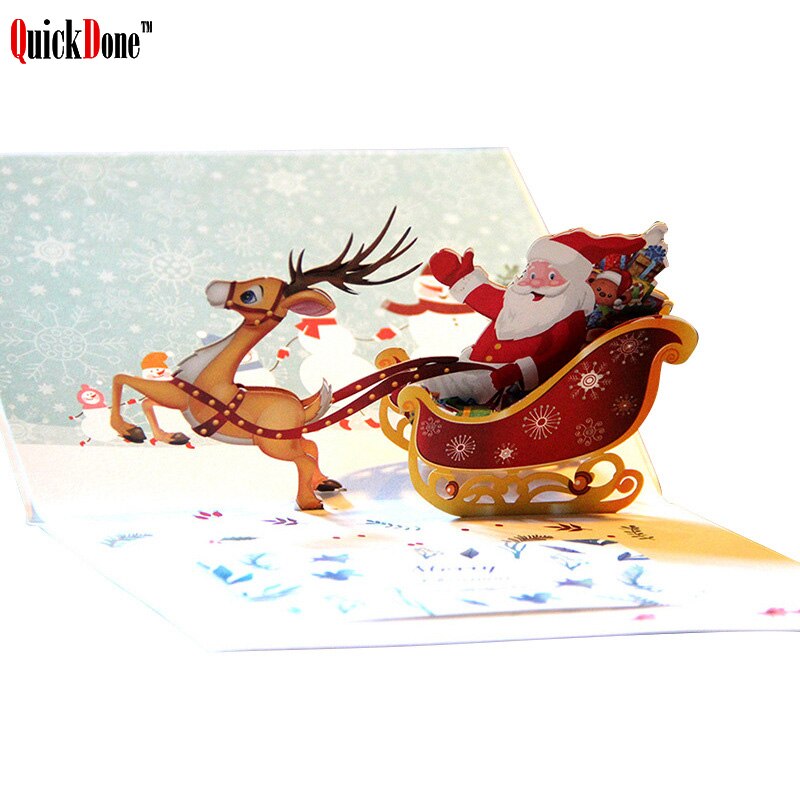 QuickDone 3D Three-dimensional Christmas Deer Santa Claus Greeting Card Handmade Pop Up Event&Party Cards NDK0404