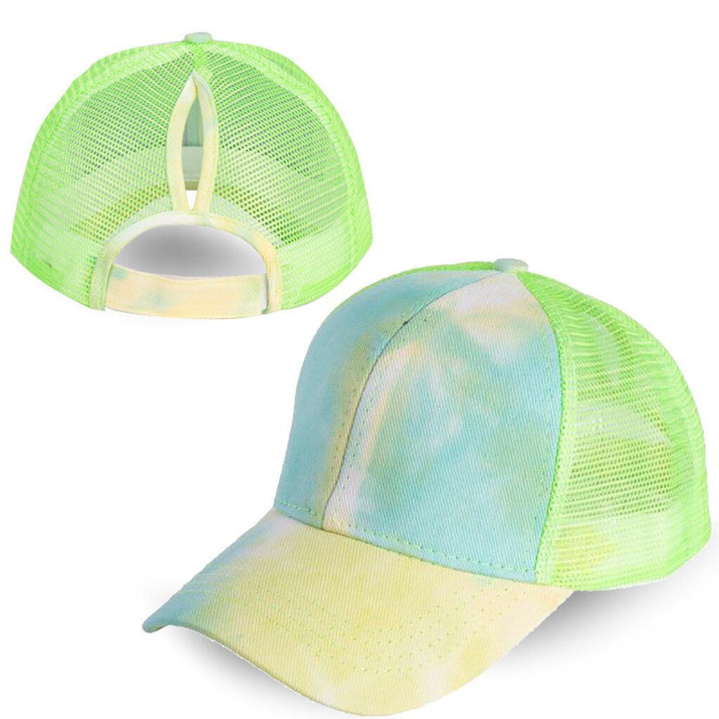 Tie-dye Baseball Cap Unisex Hat Outdoor Sports Shade Baseball Cap Woman Beanie Size Adjustable Ponytail Caps #3: Green
