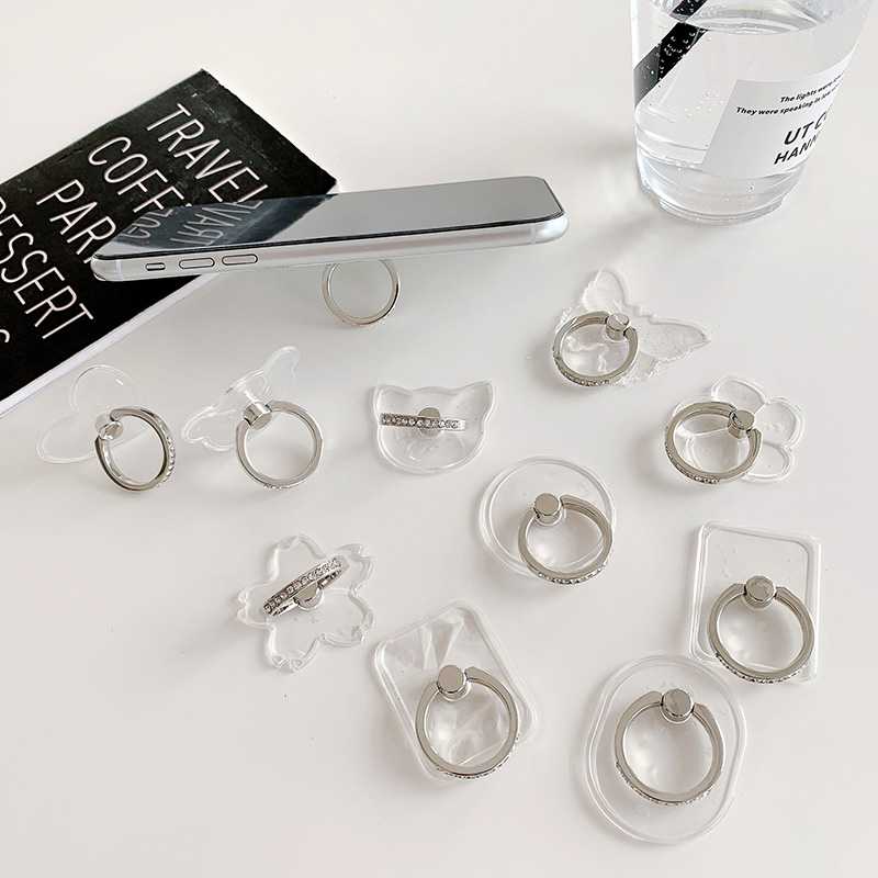 Support de bague de doigt transparent en diamant pour téléphone portable, anneau de support de téléphone, poignée rotative, accessoire de montage