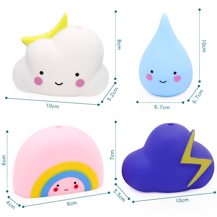4pcs/lot Flexible Glue Meteorological Toy Clouds/Water Drops/Thunder/Rainbow Toys Children Baby Toys Bathing Water Rain Souptoys