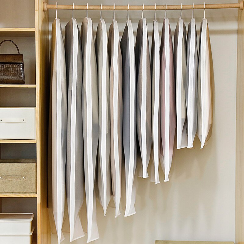 Long Hanging Clothes Dust Cover Side Open Zipper Garment Suit Dress Jacket Coat Dustproof Cover Protector Wardrobe Storage Bags