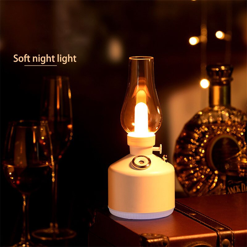 Retro Lamp Luchtbevochtiger Draadloze Aroma Diffuser Oplaadbare Essentiële Olie Humidificador Kleur Lichten Cool Mist Voor