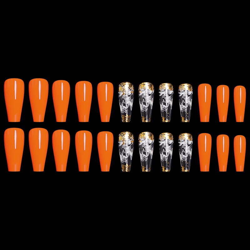 Faux-ongles en forme de cercueil de 24 pouces, autocollants en aluminium pré-conçus, rose, Orange, couverture complète avec colle, ongles en acrylique ballerine