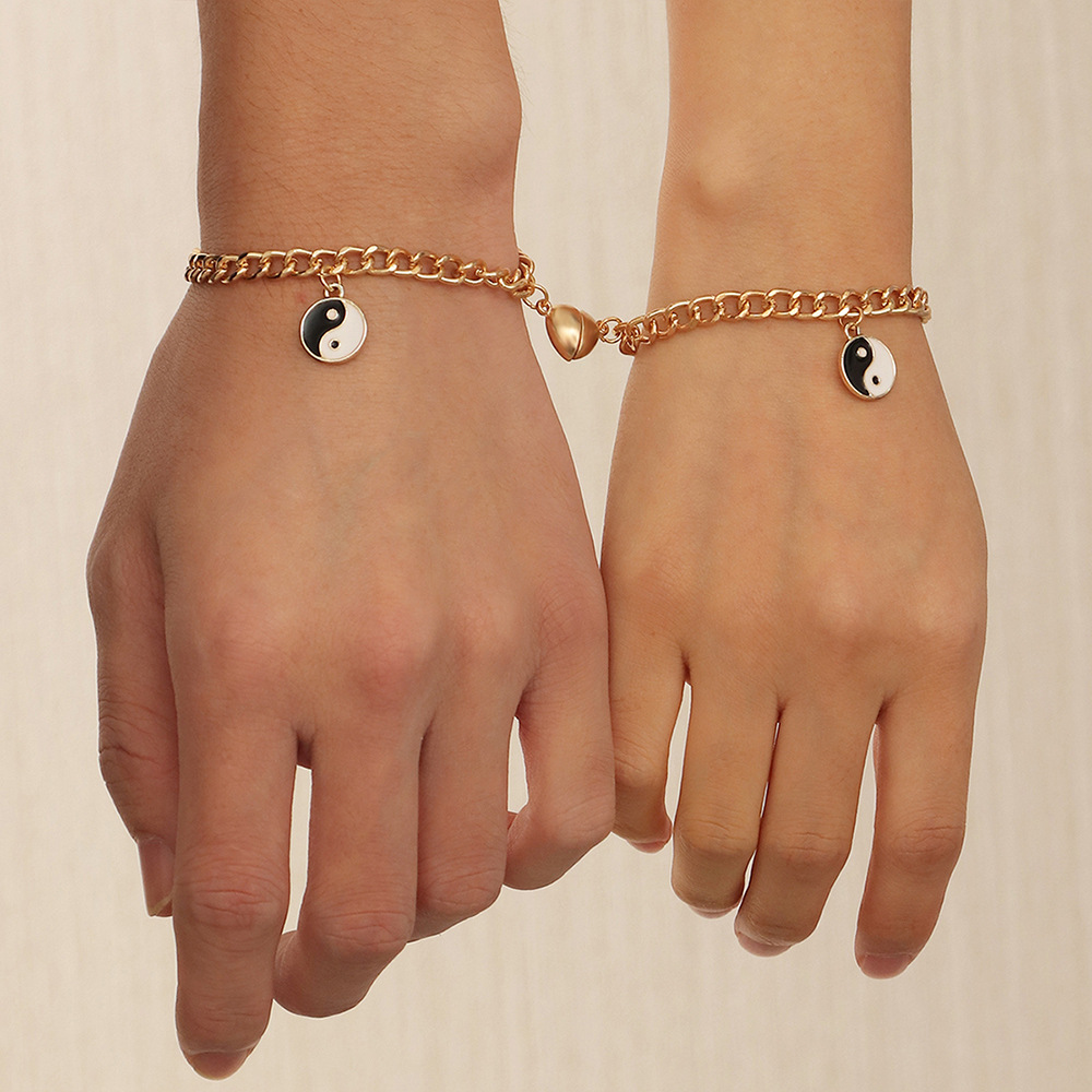 Tai Chi Yin Yang coppia bracciali per donna ciondolo in lega catena regolabile cuore braccialetto magnetico abbinamento amante regali gioielli