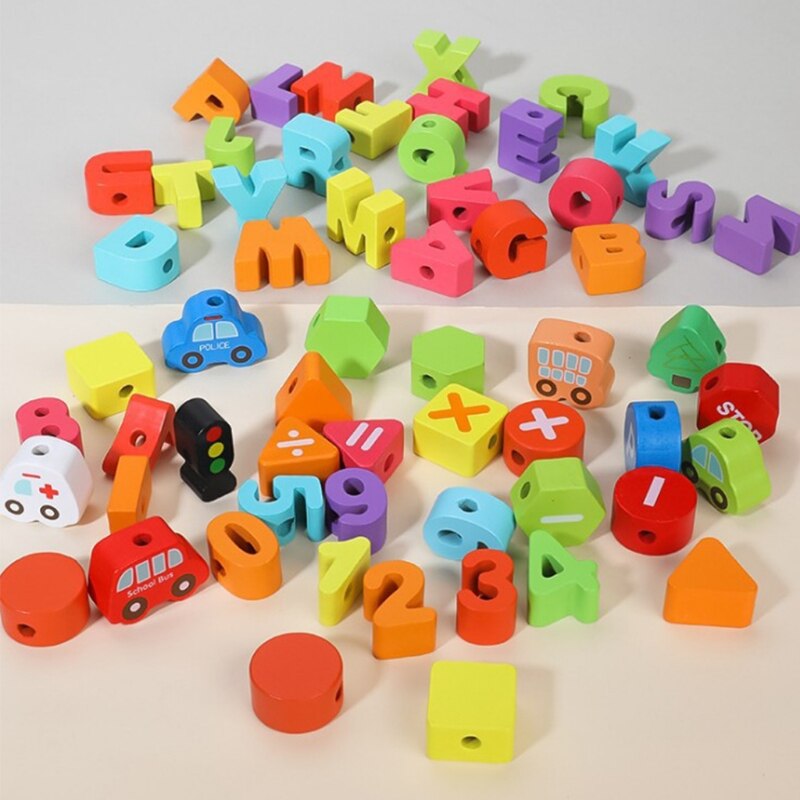 Holz Schnürung Perlen Spielzeug Threading Spielzeug für Baby Hand-Auf Fähigkeit Training w/Verkehrs Blöcke Eltern-kind-interaktion Spielzeug