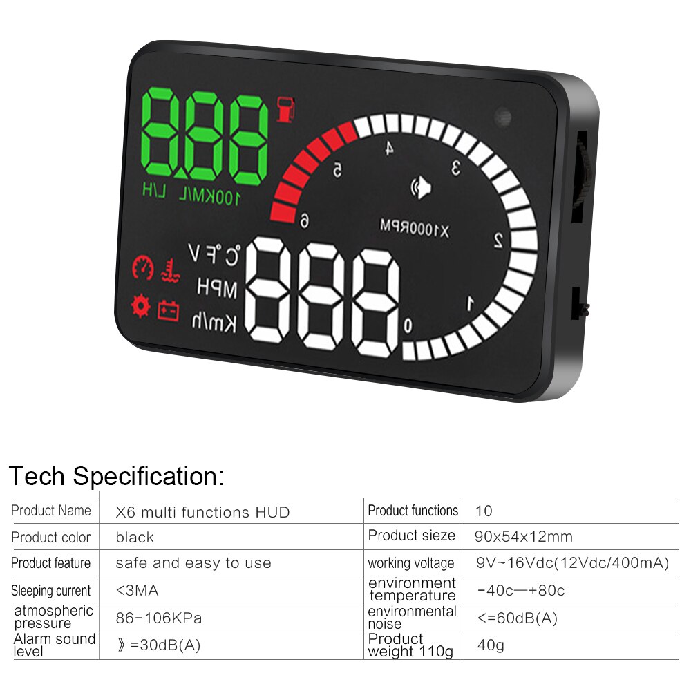 Car Head Up Display HUD LED Windshield Projector OBD2 Speed Fuel Warning 5.5" A8 Voltage Alarm 4" X6 Data Diagnostic Tool