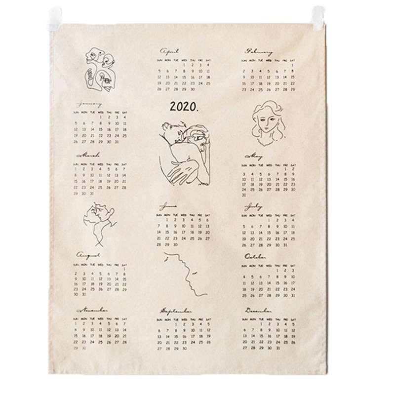 Stor størrelse og kalender stof trykt vægkalender årlig dagbog studie planlægger adventskalender stof vægophæng deco