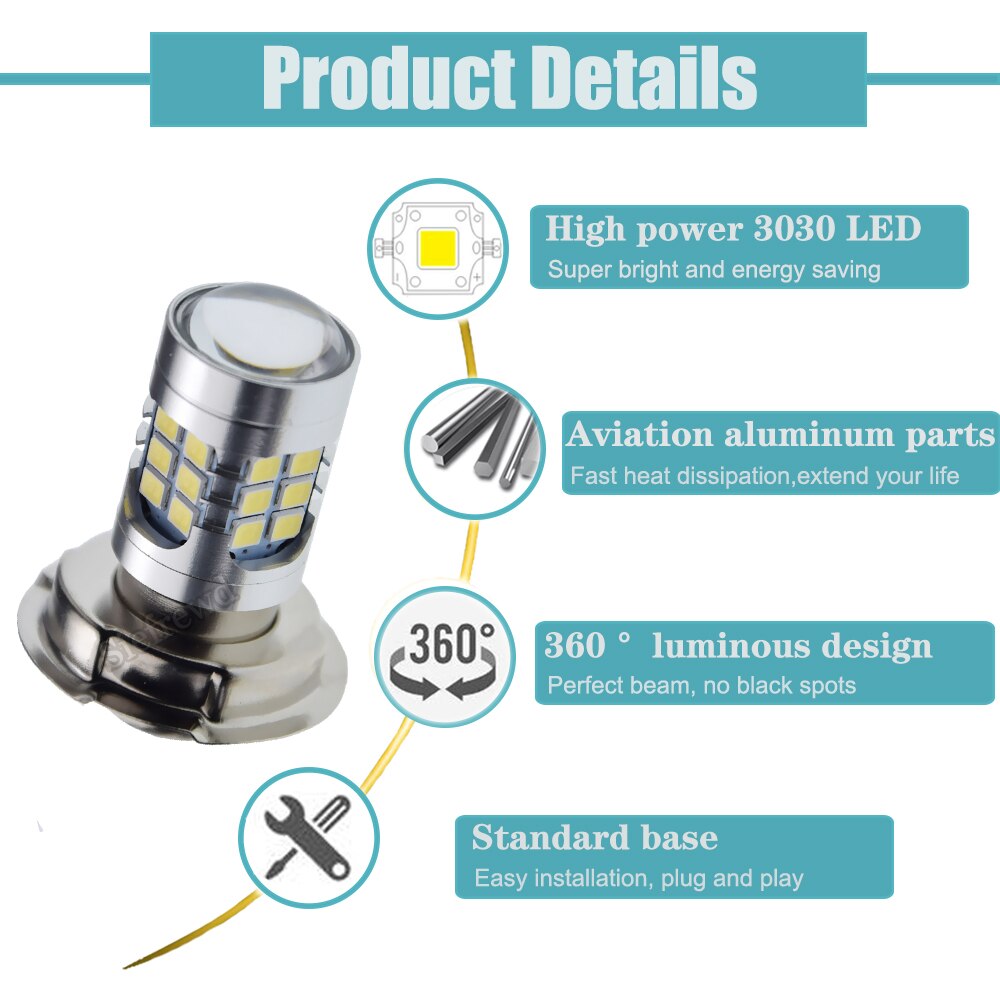 1Stck 6 V 6 Volt AC P26S LED-lampe Motorrad Scheinwerfer 3030 30 SMD Motobike Moto Licht 6000K Rolle Moped ATV UTV Vorderen Kopf Lampe