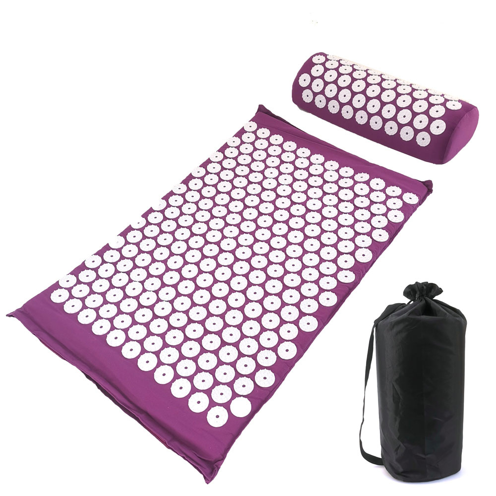 Massager Kussen Massage Yoga Mat Acupressuur Pijn verlichten Stress Rugpijn Spike Mat Acupunctuur Mat en Kussenset: Abrikoos Geel