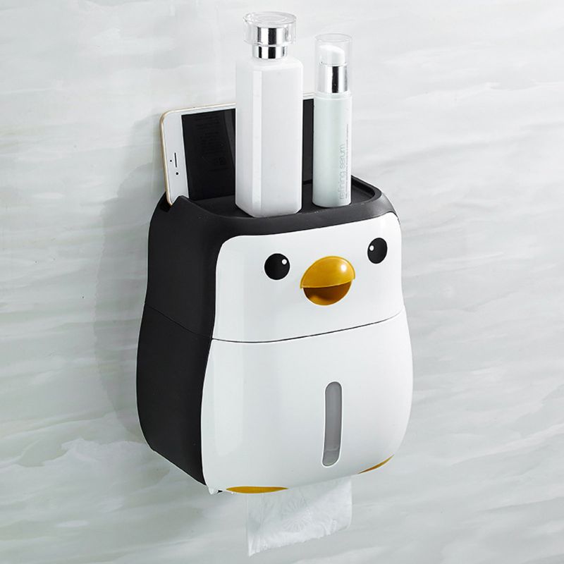 Cute Penguin Paper Container Toilet Paper Holder Wall Mounted Tissue Box Shelf