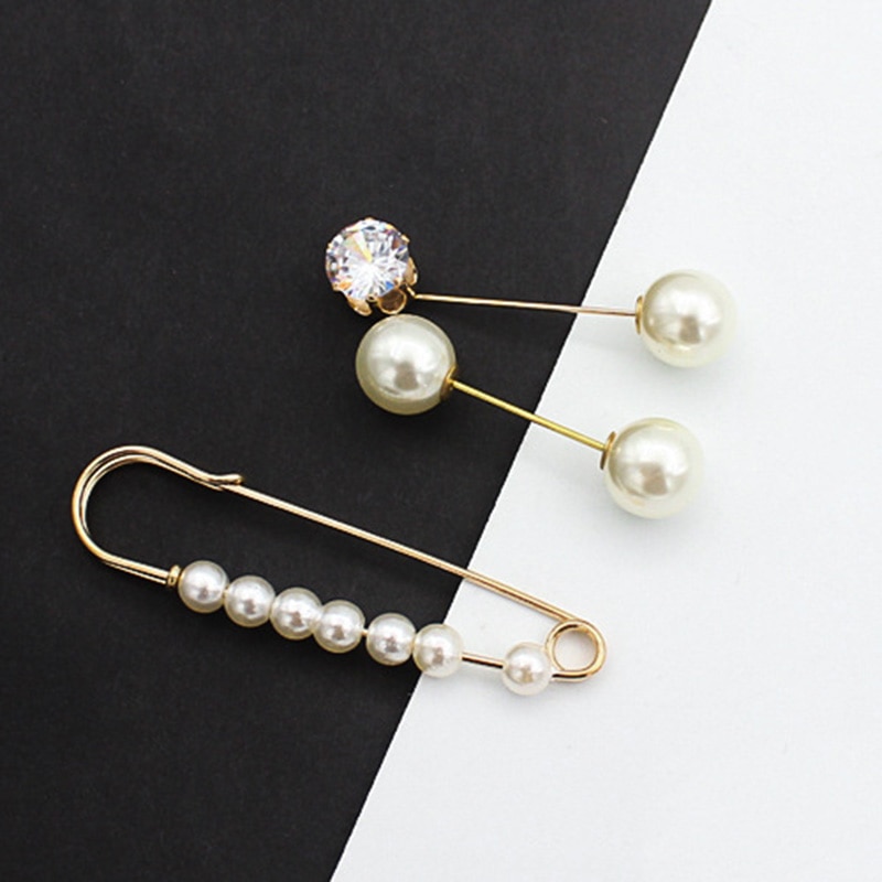 Charm Double Simulated Pearl Brooch Pins For Women Lapel Brooch Jewelry Dress Suit Crystal Flower Pin Brooches