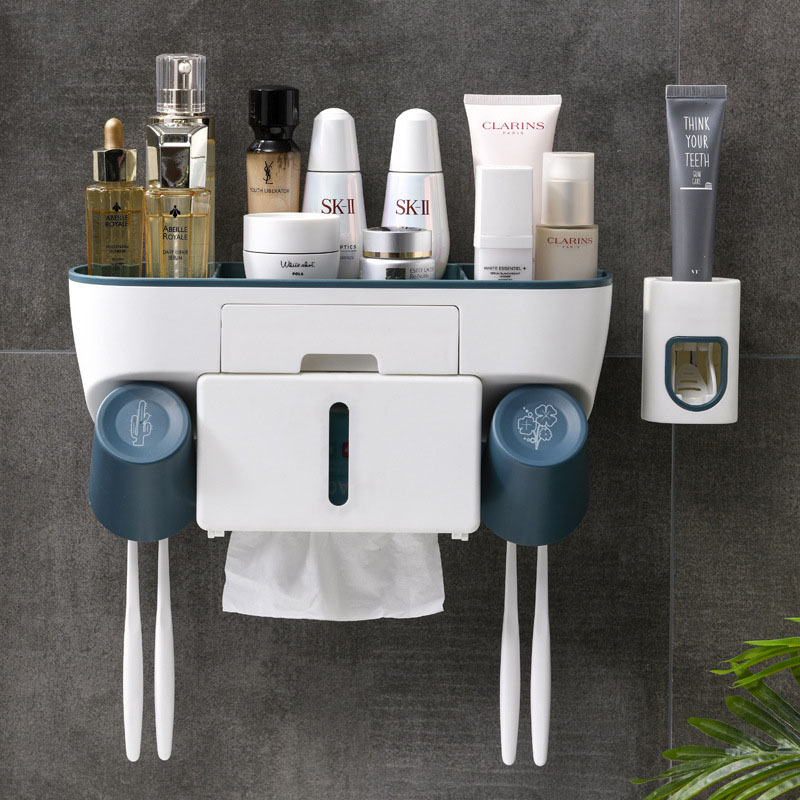 Punch-free Toothbrush Rack Porous Upside-down Draining Storage Box Toothpaste Squeezer Dispenser Bathroom Accessories