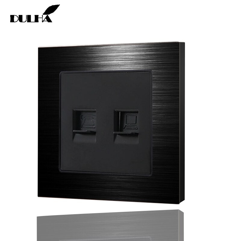 Telephone & Computer Ethernet Wall Socket Luxury Satin Metal Panel RJ45 CAT5 Data Network Jack + RJ11 TEL Electrical Plug Outlet