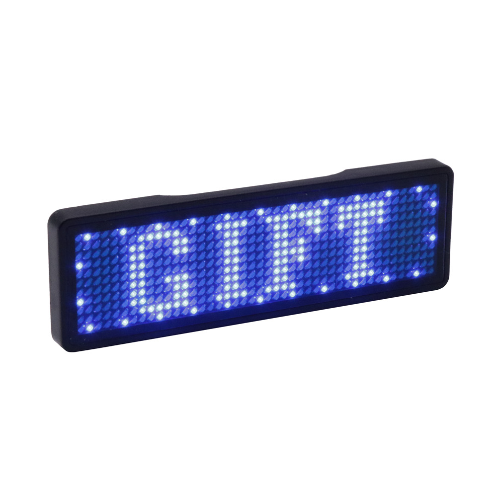 Insignia de nombre LED bluetooth, completamente nueva, compatible con varios idiomas, multiprograma, pantalla LED pequeña, pantalla de texto HD, patrón de dígitos,