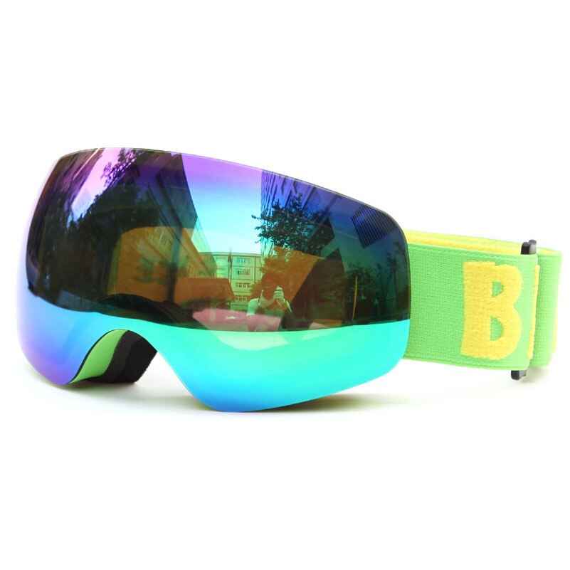 Gafas de esquí profesionales para niños y niñas, lentes de esquí para niños, doble UV400, antiniebla, máscara de Snowboard, 4-15 años: green
