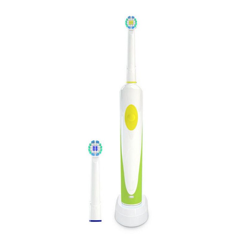 Electric Toothbrush Rechargeable Rotating With 2 Rotary Replacement Brush Head Teeth Whitening Deep Cleaning 20#814: Green with 2 heads