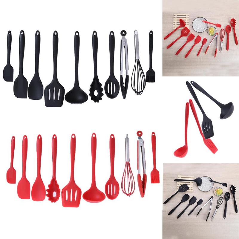 10 stks/set Koken Gereedschap Set Siliconen Anti-aanbak Bakken Kookgerei Set Huishoudelijke Keuken Kookgerei Sleuven Lepel Gadgets