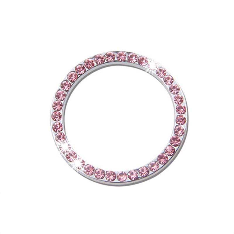 Interruptor de arranque de coche, accesorios, botón de arranque del motor, botón, adorno de anillo decorativo de cristales brillantes: Pink