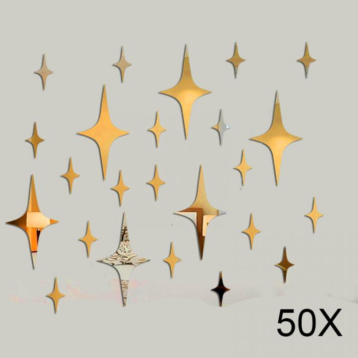 MEYA 50 stks Stralende Ster Vorm 3D Acryl Muurstickers Woonkamer Bed Room Plafond Spiegel Muursticker: 20CM gold