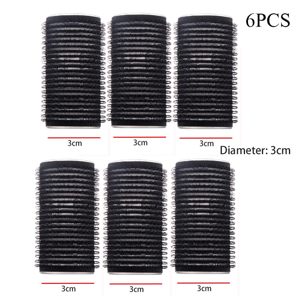 Flequillo de de 6 uds., rulos de peluquería con autoagarre de tamaño completo, rulos de pelo para salón , herramientas de estilismo de cabello de Color aleatorio: 3cm Black