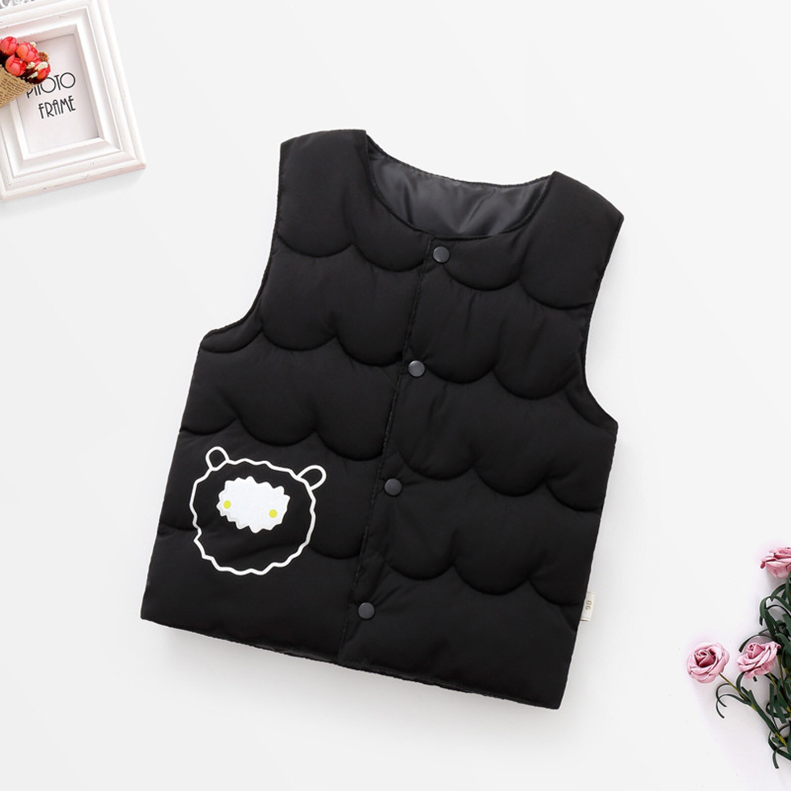 Peuter Mouwloze Vest Baby Meisjes Winter Toevallige Knoppen Katoen Cartoon O-hals Winddicht Jas Warm Kids Kleding