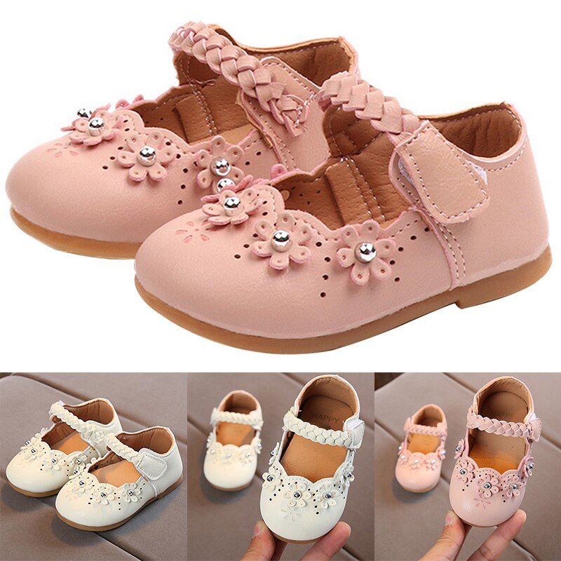 Girls Shoes Rhinestone Flower Princess Dress Shoes PU Leather Casual Toddler Kids
