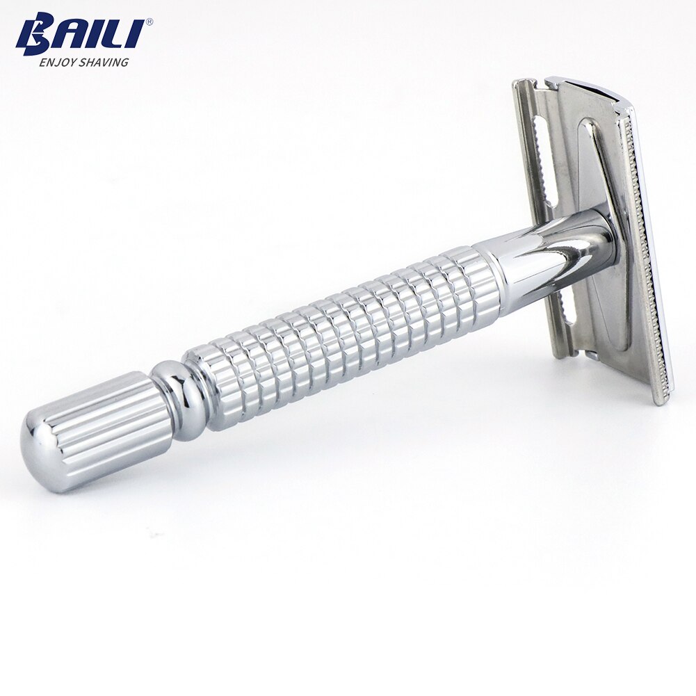 BAILI Manual Safety Razor Silver Classic 3 Piece Double Edge Wet Shaving Men Shaver Women Hair Removal with Free Platinum Blades