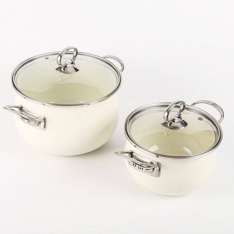 Japanese style enamel double ear stew pot household non stick pot induction cooker general purpose pots for cooking cookware