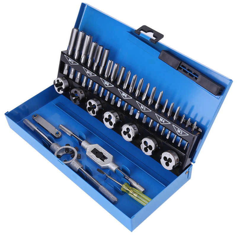 32Pcs Draad Tap M3-M12 Grof Pitch Gelegeerd Staal Tappen Set Met Wrench Draad Gauge Handgereedschap