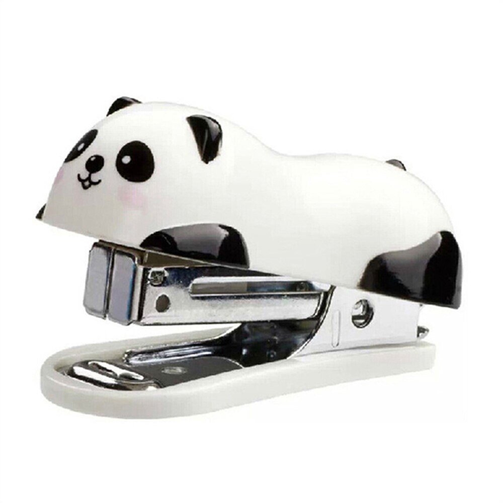 Mini söt panda stil stationär plast häftapparat med 1000 st häftklamrar för kontor skola hemresor och bästa söta för barn