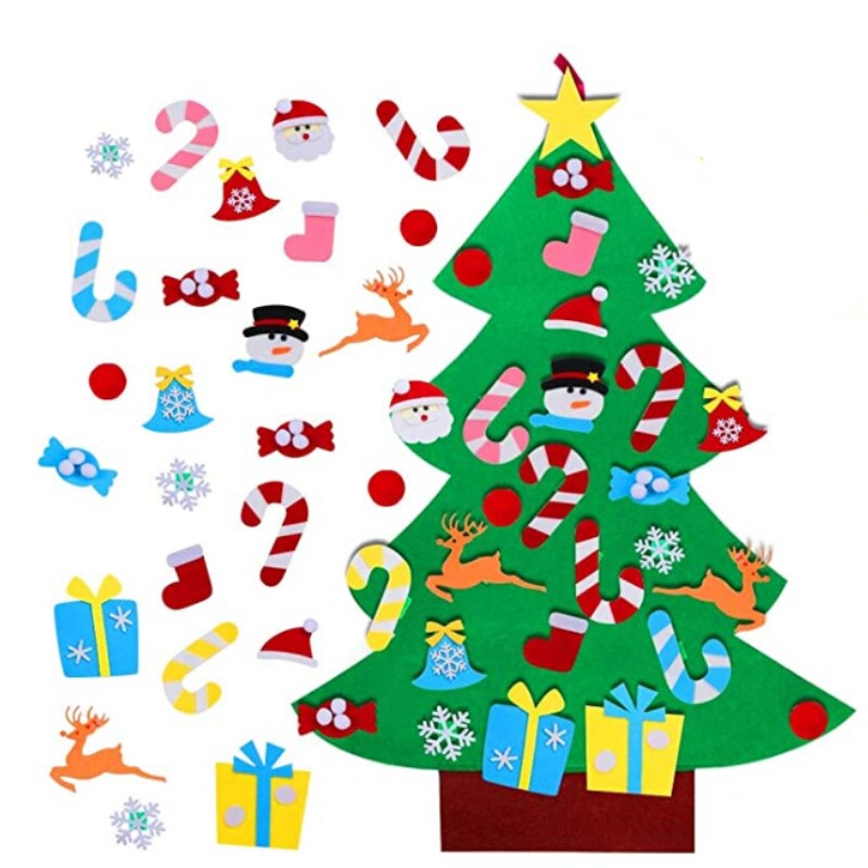 Filt juletræ til børn - diy juletræ med 26 stk ornamenter - væghængende juledekorationer: 1