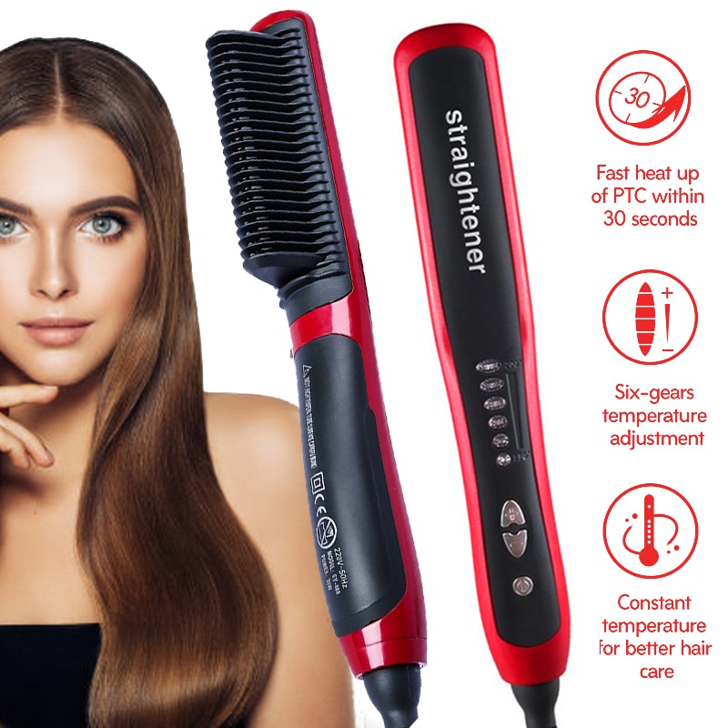 Peigne chauffant en céramique pour hommes, brosse à lisser les cheveux, multifonctionnel, Anti-brûlure, pour barbe