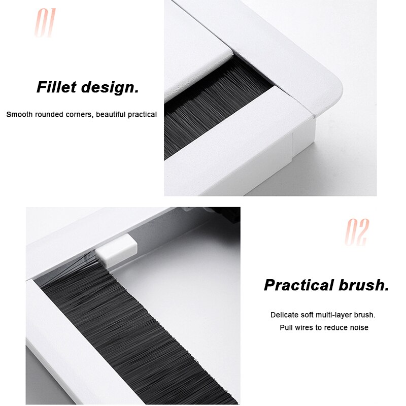 Tapa de orificio para PC, organizador de cables para mesa de ordenador, Salida de Cable con caja de línea de cepillo, Pasacables de escritorio con puerto de aleación de aluminio
