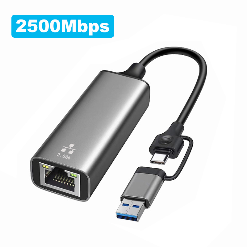 2500mbps tipo c para placa de rede rj45 lan 2.5gbps usb 3.0 conversor usb c 2.5g adaptador gigabit ethernet externo para computador portátil: Preto